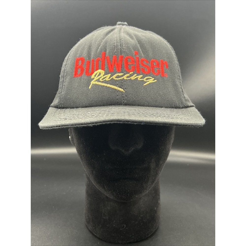 Vintage Budweiser Racing Snapback 90s Black Embroidered Cap Hat Made In USA